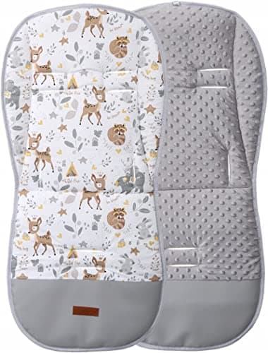 Image of Universal Seat Liner Pushchair Double Sided Pram Buggy Grey/Deer and Friends