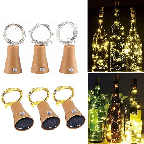 Image of Toifucos Solar Wine Bottle Lights, 6 Pack 20 LED Waterproof Copper Cork Shaped Lights Firefly String Lights for DIY Wedding Party Outdoor, Holiday, Garden, Patio Pathway Decor, Warm White