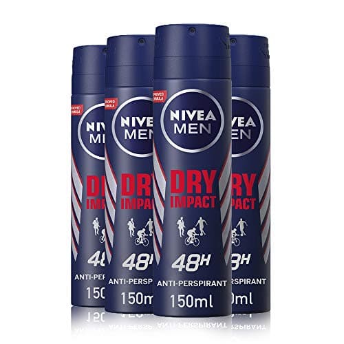 Image of NIVEA MEN Dry Impact Anti-Perspirant Deodorant Spray Pack of 4 (4 x 150ml), Dual Active Formula With 48H Protection