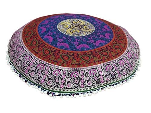 Image of Radhykrishnafashions Indian 32" Large Hippie Mandala Floor Pillow Cover Cushion Cover Round Bohemian Yoga Decor Floor Cushion Case (Multi Color)