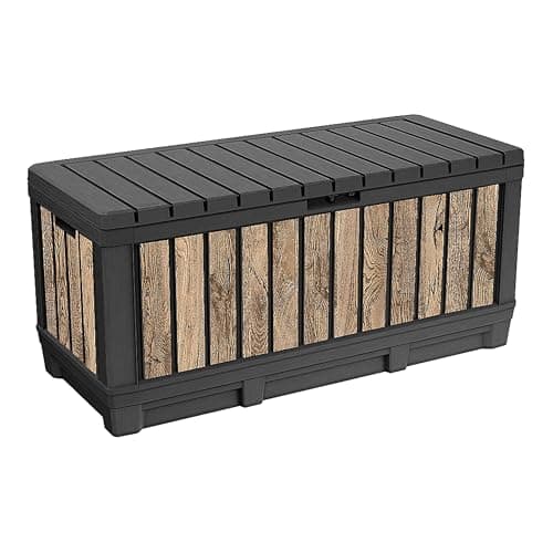 Image of Keter Kentwood Garden Box 350 Litres in Wood Effect Pine Made of Plastic, Weather-Resistant, UV-Resistant with Seat Function
