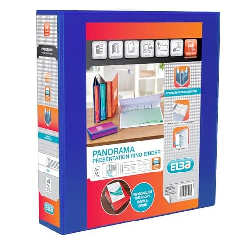 Image of Elba A4 4 D-Ring Binder, 50mm capacity, 70mm spine, Presentation Folder with Customisable Cover, Portrait, Blue (Single)