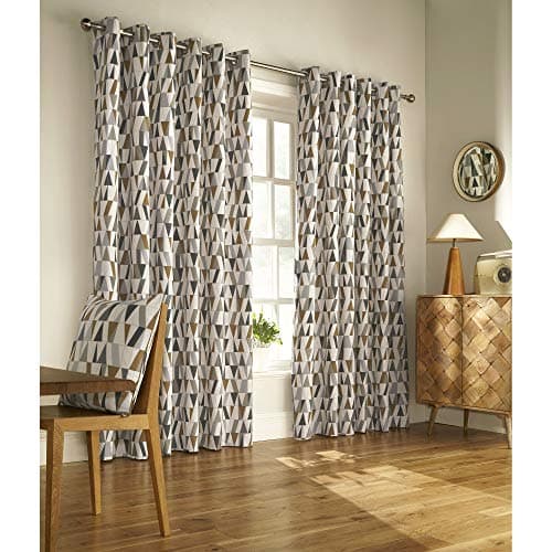 Image of Furn Reno Ringtop Eyelet Curtains (Pair), 168cm x 229cm, Charcoal/Gold