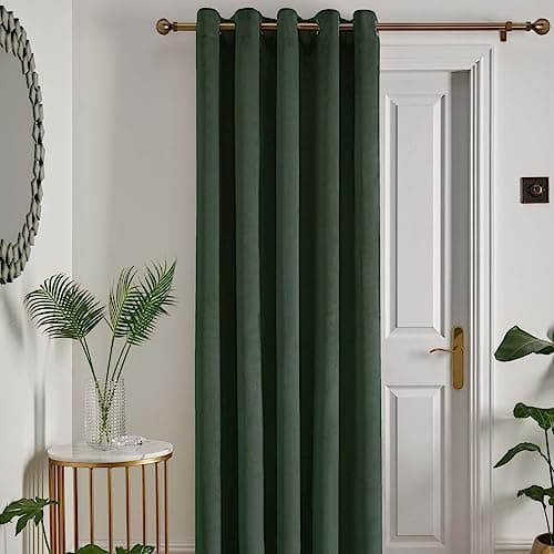 Image of Laurence Llewelyn-Bowen Montrose Bottle Green Velvet Eyelet Curtain – W66 x L84" (168x214cm) – 1 Panel – Thermal & Soundproof – Soft Luxury Drapes for Door/Bedroom