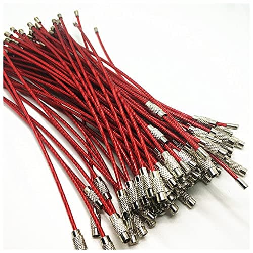 Image of JYMALISA Pop Keychain 10/20/50pcs Stainless Steel Keychain Tag Rope Wire Cable Loop Screw Lock Gadget Ring Key Keyring Circle Camp Rope Fittings Keychain(Red)