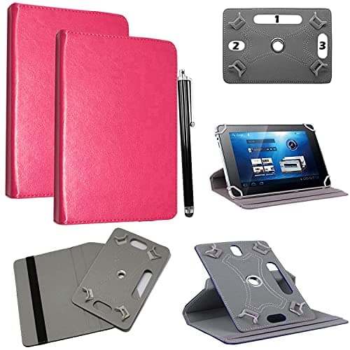 Image of Universal 7 Inch Tablet Case Cover - Premium PU Leather 360 Degree Rotating Stand Folio Wallet Case + Free Stylus Pen (Pink)