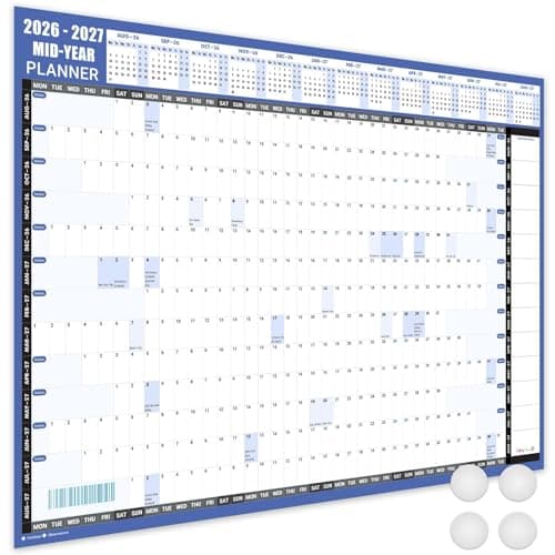 Image of Giftinghouse A2 Academic Wall Planner 2026-2027 Laminated Blue – Mid Year Planner August 2026 to August 2027 – 42 x 59.4 cm – Mid Year Calendar UK with Holidays