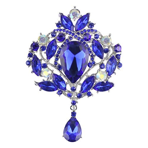 Image of Merdia Created Crystal Brooch for Women Shiny Flower Teardrop Brooch Pin - Blue
