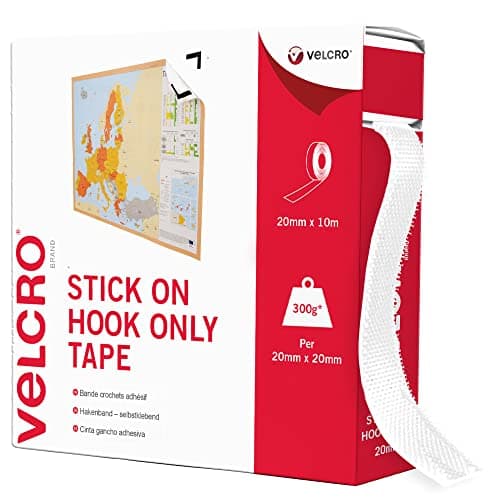 Image of VELCRO Brand - Stick On Hook Only Tape - Cut-to-Length Strong Hook Only Self Adhesive Sticky Tape Perfect for Room Décor & Home, Office, Garage Use - White - 20mm x 10m