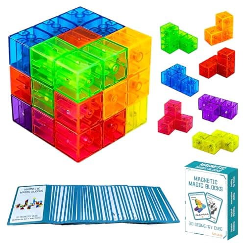 Image of OUXIA Magnetic Building Blocks Magic Magnetic 3D Puzzle Cubes Set of Multi Shapes with Guide Cards, Parent-Child Interactive Children's Educational Toys (Size2)
