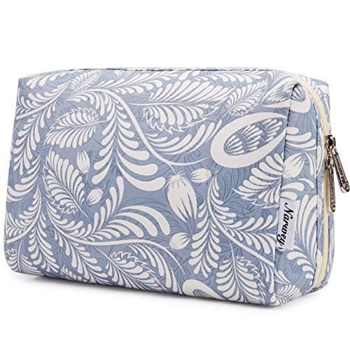 Image of Large Makeup Bag Zipper Pouch Travel Cosmetic Organizer for Women (Blue Leaf, Large)