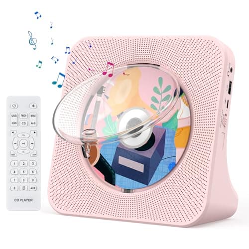 Image of Portable CD Player with Bluetooth, Gueray Desktop CD Players for Home, Bulit-in Double HiFi Speakers, AUX&Headphone Jack, FM Radio Boombox with Remote Control, USB Port,LCD Display(Pink)