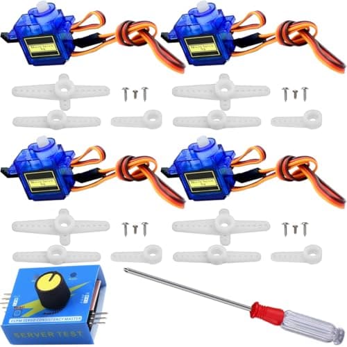 Image of JYUDAUFU 4 Pcs 9g 180° Micro Servo Motor with Servo Tester, Mini Screwdriver, for RC Toy/Robot/Model Aircraft Intelligent Car Helicopter/for Arduino/for Raspberry Pi/DIY