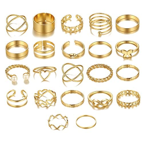 Image of BSLVWG 22 Pcs Vintage Gold Knuckle Rings Bohemian Stackable Joint Finger Rings Retro Knot Rings for Women Pearl Open Rings Set Adjustable for Women Teen Girls