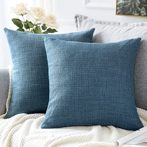 Image of Artscope Cushion Covers Set of 2 Linen Decorative Square Pillowcases Pillow Covers 50x50cm for Home Decor Sofa Bedroom Car (Blue, 20x20)