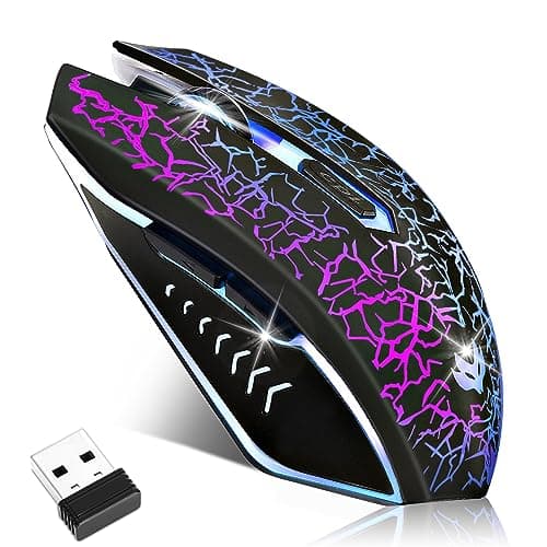 Image of LuLabboard Wireless Gaming Mouse, Rechargeable Computer Mouse, 7-Color LED Light, Ergonomic Mouse with 6 Silent Click Buttons, 3 Adjustable 2400 DPI Wireless Mouse for Laptop,PC,Mac, Black