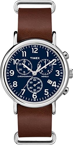 Image of Timex Weekender 40mm Blue Dial and Brown Leather Strap Chronograph Quartz Watch TW2R63200