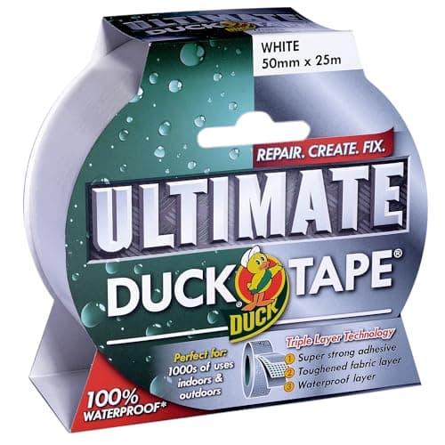 Image of Duck Tape Ultimate Cloth Tape White 50mm x 25m. The ultimate high strength waterproof gaffer and duct adhesive cloth repair tape