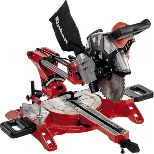 Image of Einhell Dual Bevel Sliding Mitre Saw 2350W, +/-45° Mitre, +/-47° Bevel Saw with 48T Blade for Cutting Wood, Dust Extraction, Laser, Suitable for Materials Such as Wood, Coated Boards or Plastic