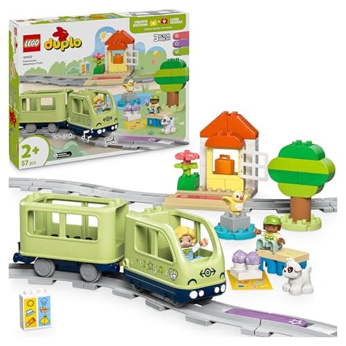 Image of LEGO DUPLO Interactive Adventure Train Set - Toddler Learning Toy for 2+ Year Old Boys & Girls - incl. 14 Track Pieces, Action Bricks with Sound and 4 Figures - Gift Idea - 10427