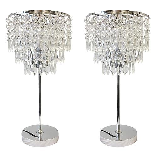 Image of firstchoicelighting Set of 2 Jewelled Table Lamps Bedside Lights Polished Chrome with Acrylic Crystal Shades Modern Glam Light