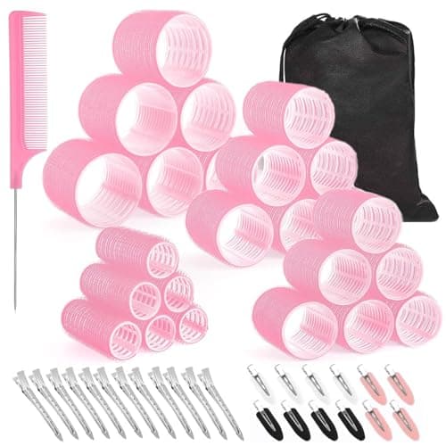 Image of Mabufun Hair Rollers With Clips Large Jumbo Hair Rollers For Long Hair Self Grip Velcro Curlers 35 Pcs No Heat Rollers For Hair Curls Salon Hairdressing Curling Tool (Yellow, Pale Red, Green, Grey)