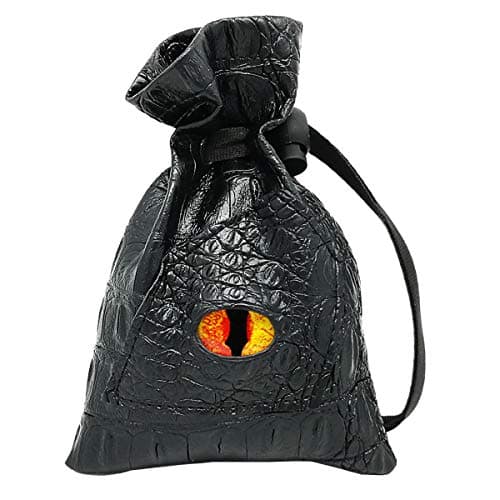 Image of Haxtec Dragon Eye Dice Bag Drawstring Leather Dice Bag for DND Dungeons and Dragons TTRPG Fire-Red Yellow Eye