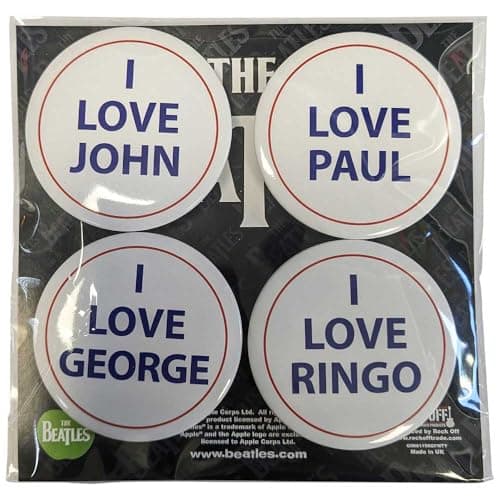 Image of The Beatles I Love 4 Pack Button Badge Pack One Size