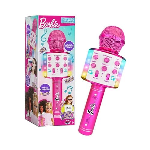Image of Barbie Bright Voicemaster Microphone | Karaoke Wireless Microphone | Wireless Speaker | Multi-coloured Lights | 5 Voice Effects | Sing & Record | Barbie Roleplay By Sinco Creations