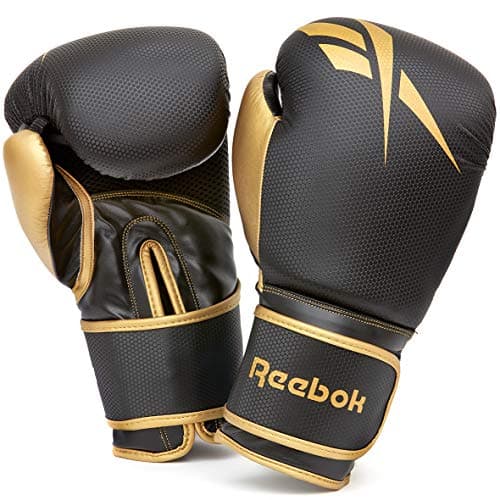 Image of Reebok Unisex's Retail Boxing Gloves, Black/Gold, 10oz