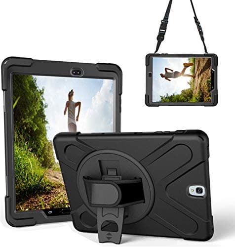 Image of Gerutek for Samsung Galaxy Tab S3 9.7 Case, SM-T820/T825 Heavy Duty Rugged 360 Rotatable Stand,Hand Strap/Adjust Shoulder Strap Tough Case[Shockproof]Hybrid pc+Silicone Cover For Samsung Tab S3,Black