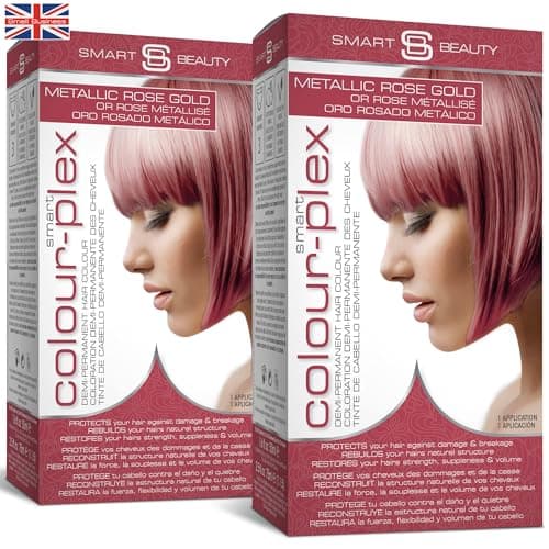 Image of Metallic Rose Gold Hair Dye Demi-Permanent, Toner for Bleached Hair, Anti-Breakage Plex Hair Care, Vegan Hair Dye, Cruelty-Free, Grey Coverage, Rose Hair Colour, by Smart Beauty (pack of 2)