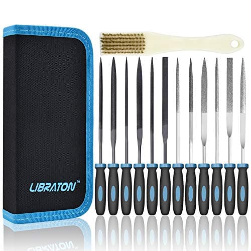 Image of Libraton Needle Files Set 13PCS with 6 Steel File, 6 Diamond File Set, Cleaning Brush & Carrying Case for Wood and Metal Work DIY Metal File