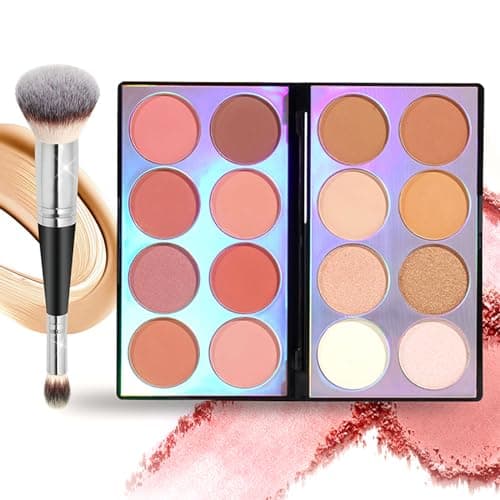 Image of Joyeee 16 Colors Blush Contour Highlighter Makeup Palette with Brush, Blush and Bronzer Powder Palette, Professional Facial Beauty Makeup