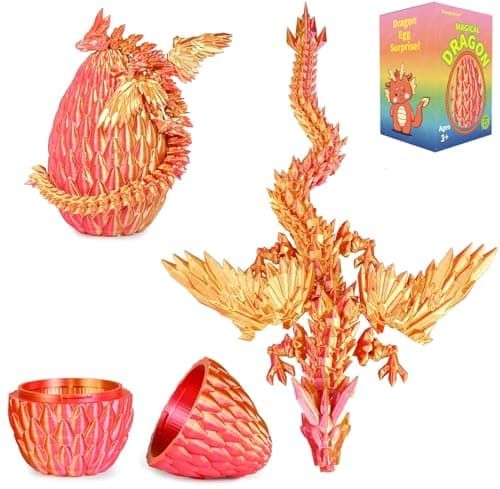 Image of Shangkanlan 3D Printed Dragon in Egg - Fully Articulated Crystal Figurine for Christmas Easter Birthdays, Executive Desk Decor (Red-gold)
