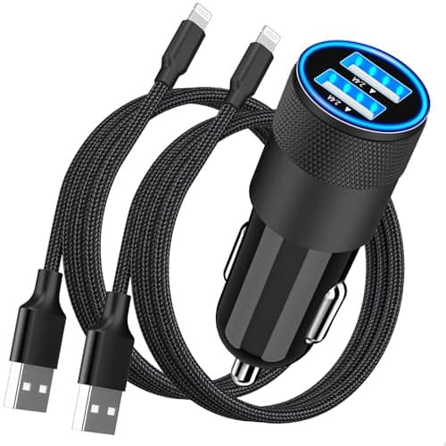 Image of [Apple MFi Certified] iPhone Car Charger Fast Charging, Rombica 4.8A Dual USB Smart Power Cigarette Lighter USB Charger with 2Pack Lightning Braided Cable for iPhone 14 13 12 11 Pro XS XR X 8 SE iPad