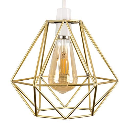 Image of MiniSun | Retro Style Gold Metal Basket Ceiling Light Shade | Pendant Lights, Home Décor & Improvement Essential | Includes 4W LED Bulb [2700K Warm White] | 23.5cm Shade Width