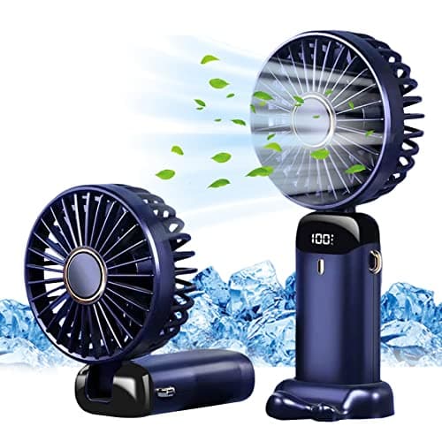 Image of Jsdoin Hand Held Fan,Portable Handheld USB Rechargeable Fans with 5 Speeds,Battery Operated Mini Fan Foldable Desk Desktop Fans with LED Display for Home Office Bedroom Outdoor Travel (DarkBlue)