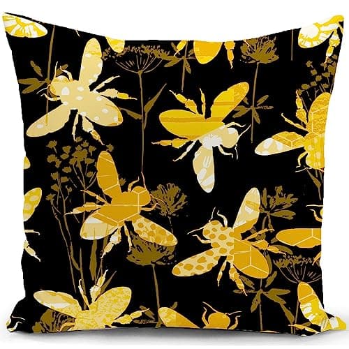 Image of HUASHUZI Bee Cushion Cover Bee Black Yellow Pillow Cover Decor Home Throw Pillow Case Decorate for Livingroom Couch Bed Sofa Gifts 18"x18"(45x45cm)