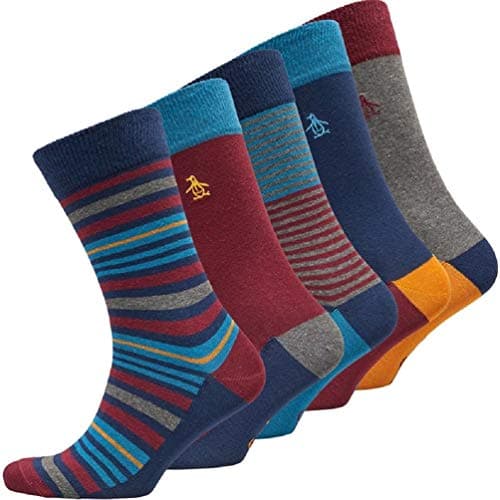Image of Original Penguin Mens Five Pack Stripe Socks (Navy/Burgundy/Blue Multi, UK 7-11 EU 41-45)
