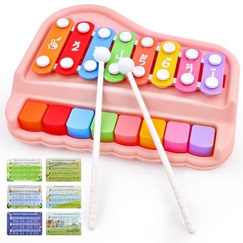 Image of Baby Piano Xylophone Toy for Toddlers Age 1-3, 2-in-1 Montessori Musical Toy with 8 Colorful Keys Pink, Educational Gift for 1+ Year Old Girls