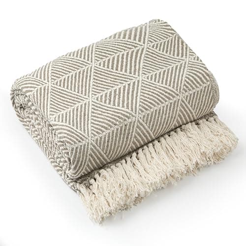 Image of Emma Barclay Throw Blanket For Sofas Bed Extra Large Recycled Cotton Throws For Settees In Natural Throw Scandi Woven Blankets - Zahra Collection 90" x 100" (229cm x 254cm) Natural