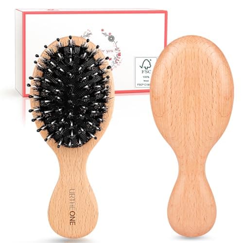 Image of Hair Brush Mini Boar Bristle Hairbrush Pocket Travel Small Paddle Hair Brush for Men Women Kids for Thick Curly Thin Long Short Wet or Dry Hair Detangle Massage Add Shine