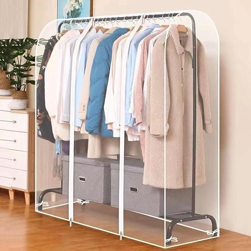 Image of 4ft Transparent Clothes Garment Rail Strong Zipped Cover Clear Protective Zip Over Cover for Garment Hanging Coat Racks
