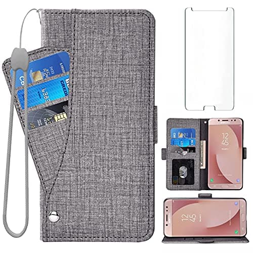 Image of Asuwish Compatible with Samsung Galaxy J7 Pro J730G Wallet Case and Tempered Glass Screen Protector Leather Flip Cover Card Holder Stand Cell Phone Cases for Glaxay J7pro J 7 2017 7J J730F Women Black