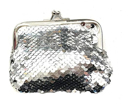 Image of Ladies Girls Reversible Sequin Coin Wallet Pouch Money Purse Card Holder Gift UK (Silver)
