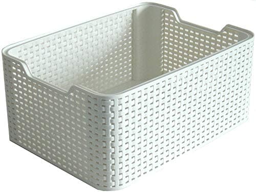 Image of CURVER Style Rattan Effect Kitchen, Living room, Bathroom, Bedroom, Utility Small Rectangular Storage Basket 6 Litres - White