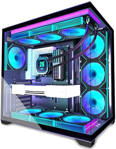 Image of ANSAITE ATX PC Case Pre-Installed 7 × 120mm PWM ARGB Fan,Mid Tower Computer Case with Full-View Dual Tempered Glass, Gaming PC Case With Type-C,360mm Radiator Support,Black,H09