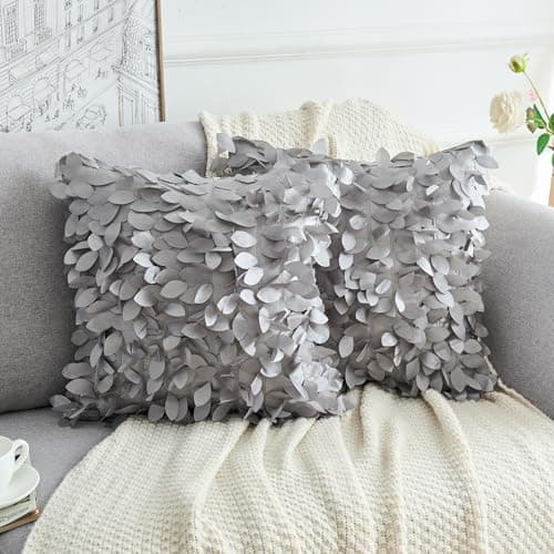 Image of Uxcell 2 Pack 3D Sequin Leaf Cushion Covers 45x45 cm, Sparkle Glitter Decorative Throw Pillow Cases for Sofa Bedroom Living Room Grey