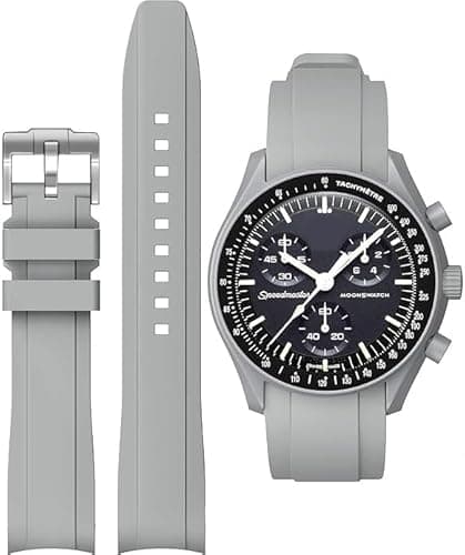 Image of OLXIYOC Strap for Omega x Swatch MoonSwatch/Rolex Watch/SEIKO Watch 20mm,Soft Rubber Moonswatch Speedmaster Replacement Strap,Curved No Gap Men Women, Dark Blue white line (Gray)